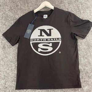 North Sails Shirt Mens Medium Tee Black Cotton Linen Short Sleeve Logo NEW N336